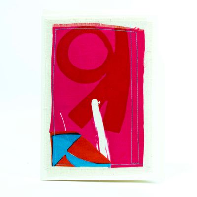 Magenta/Red, textile collage card HIRC419