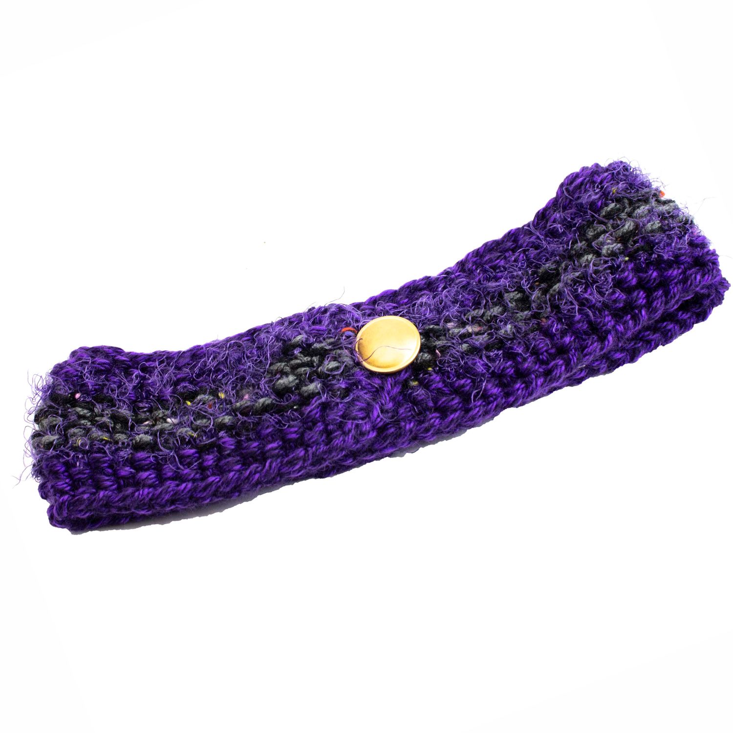 Charcoal Center with Purple Headband, handknit HIRC385