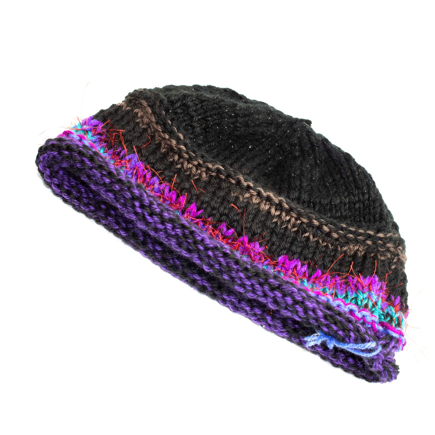 Black with Purple Hat, handknit HIRC395