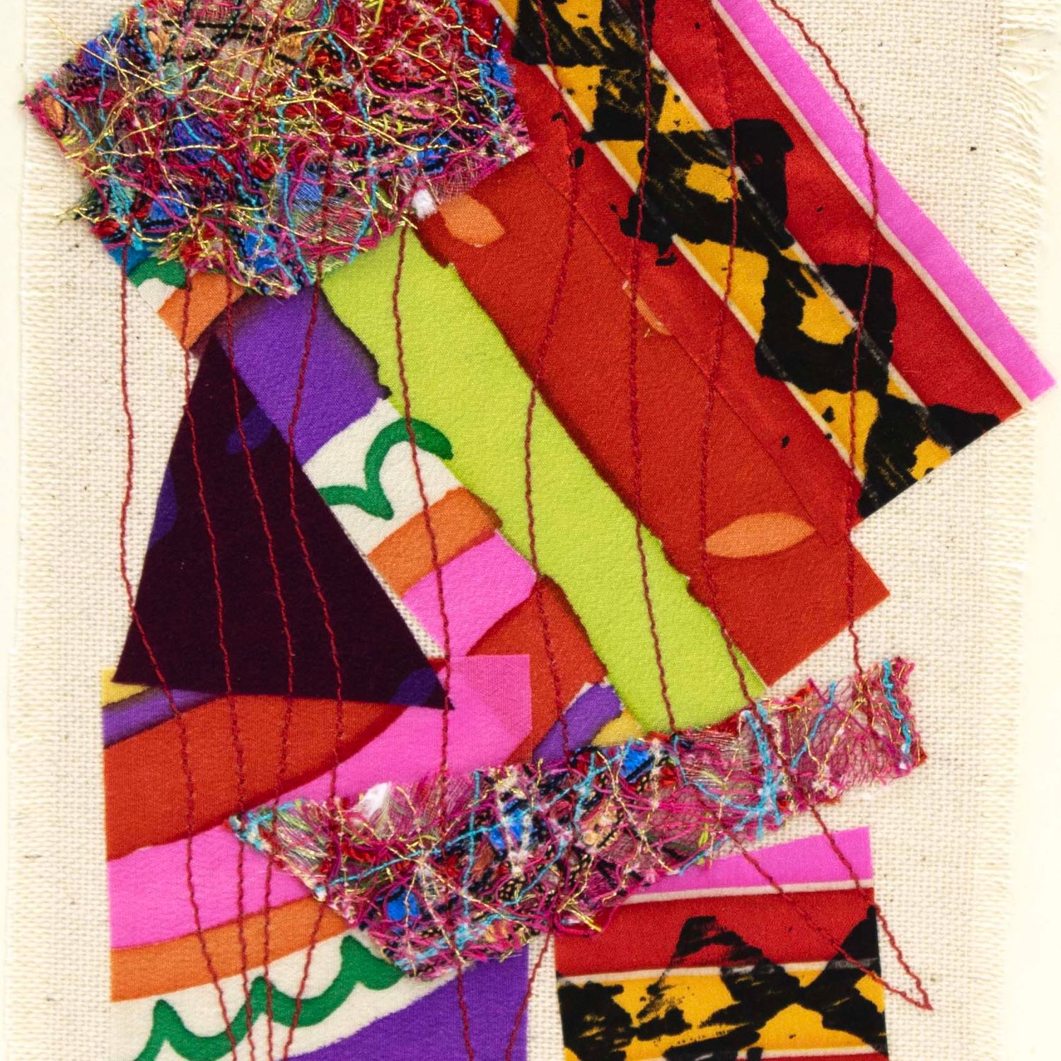 Red Swatches, textile collage card HIRC420
