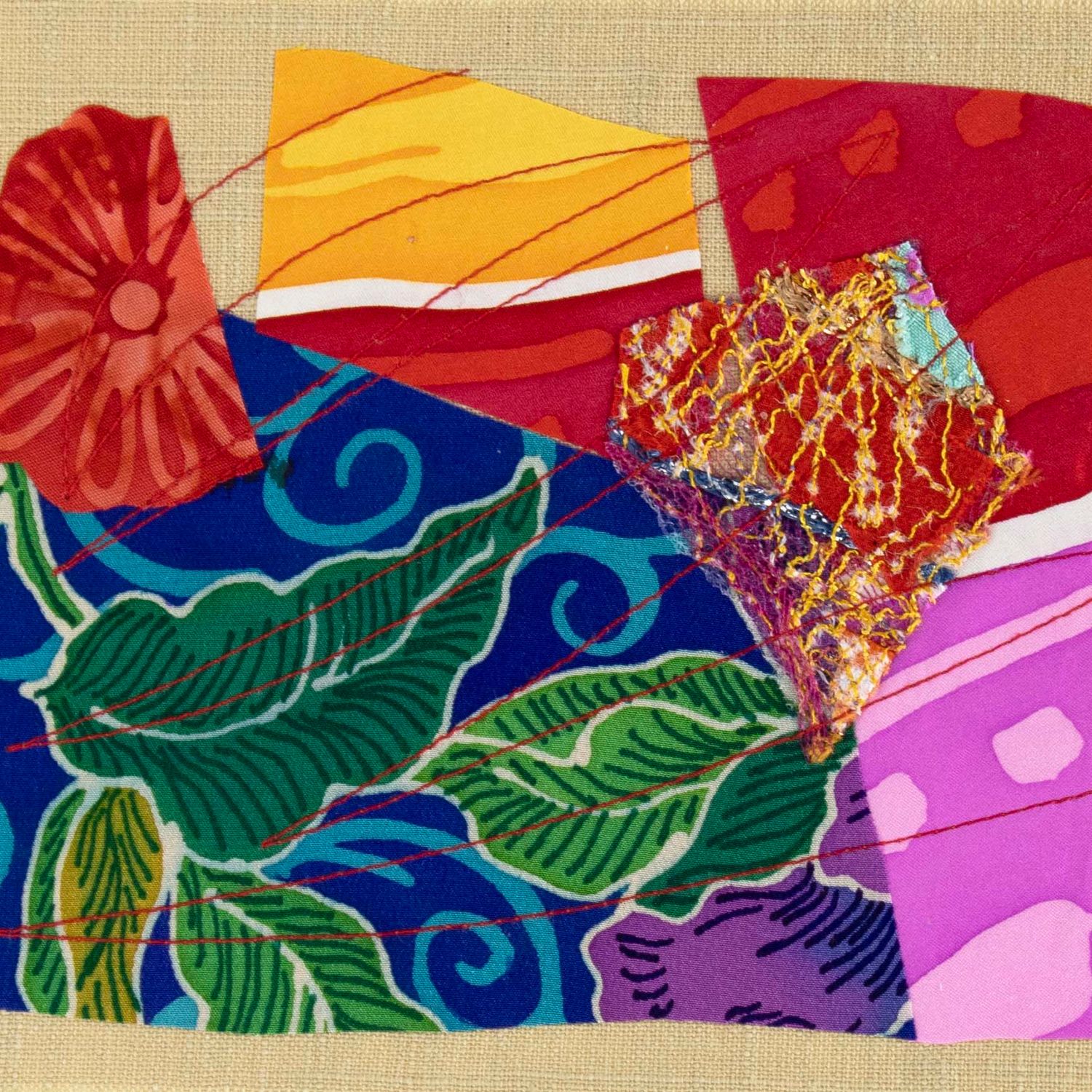 Flower Story, textile collage card HIRC422