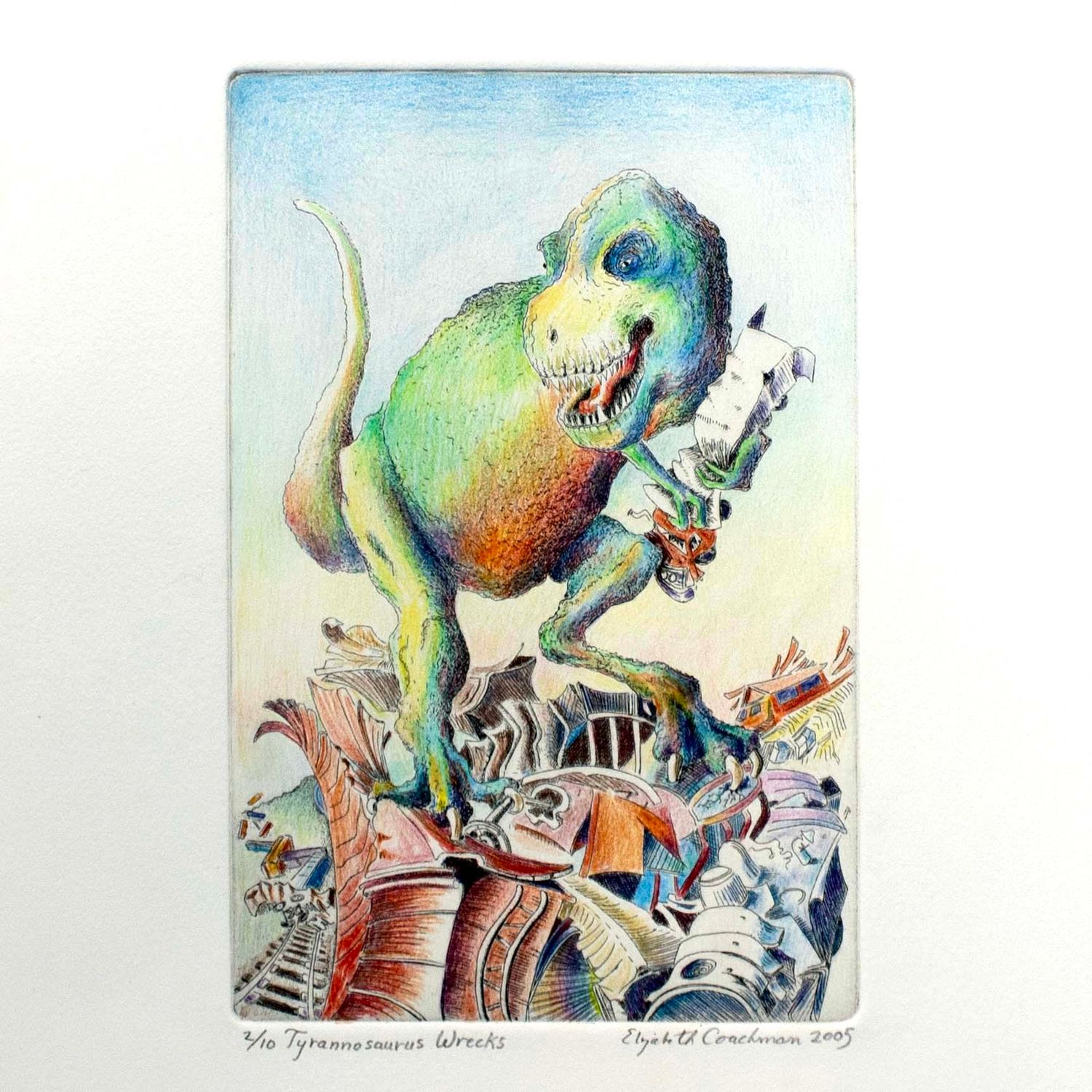 Tyrannosaurus Wrecks, etching COAE043