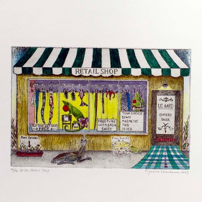At the Retail Shop, etching COAE044