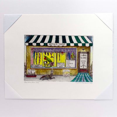 At the Retail Shop, etching COAE044
