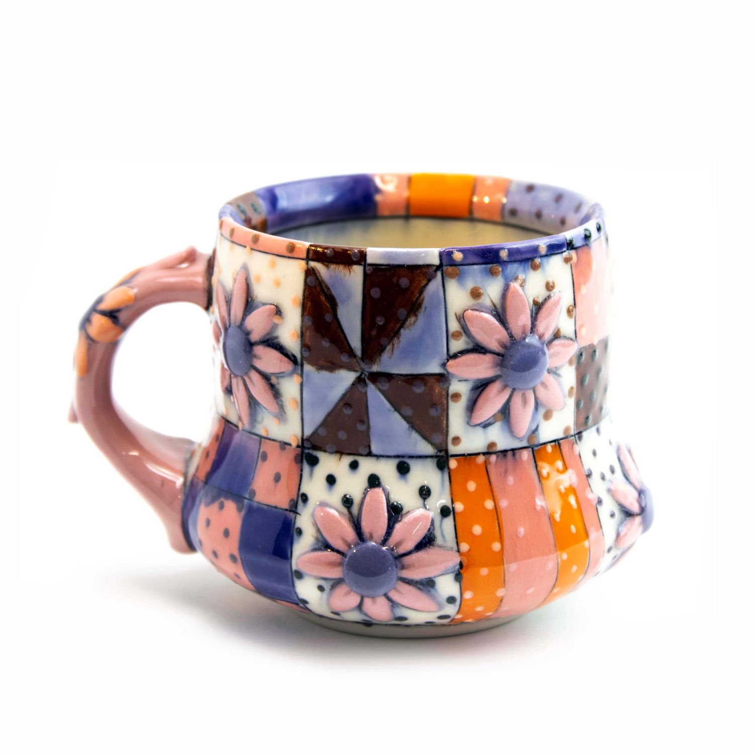 Quilt Teacup: Pink &amp; Purple, ceramic SNYB108