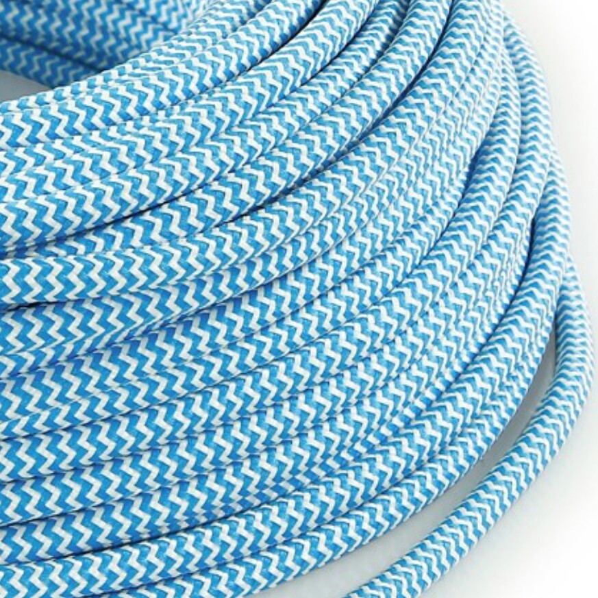Cavo elettrico rotondo rivestito in tessuto Filato Bicolore Bianco / Azzurro