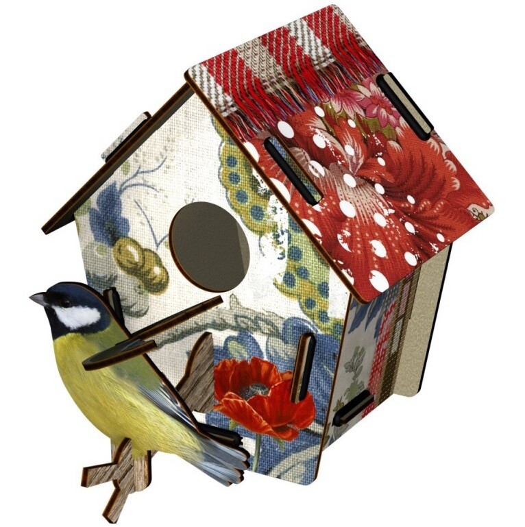 Casetta decorativa con uccellino in mdf, Mod. Poppy Seed Design Miho