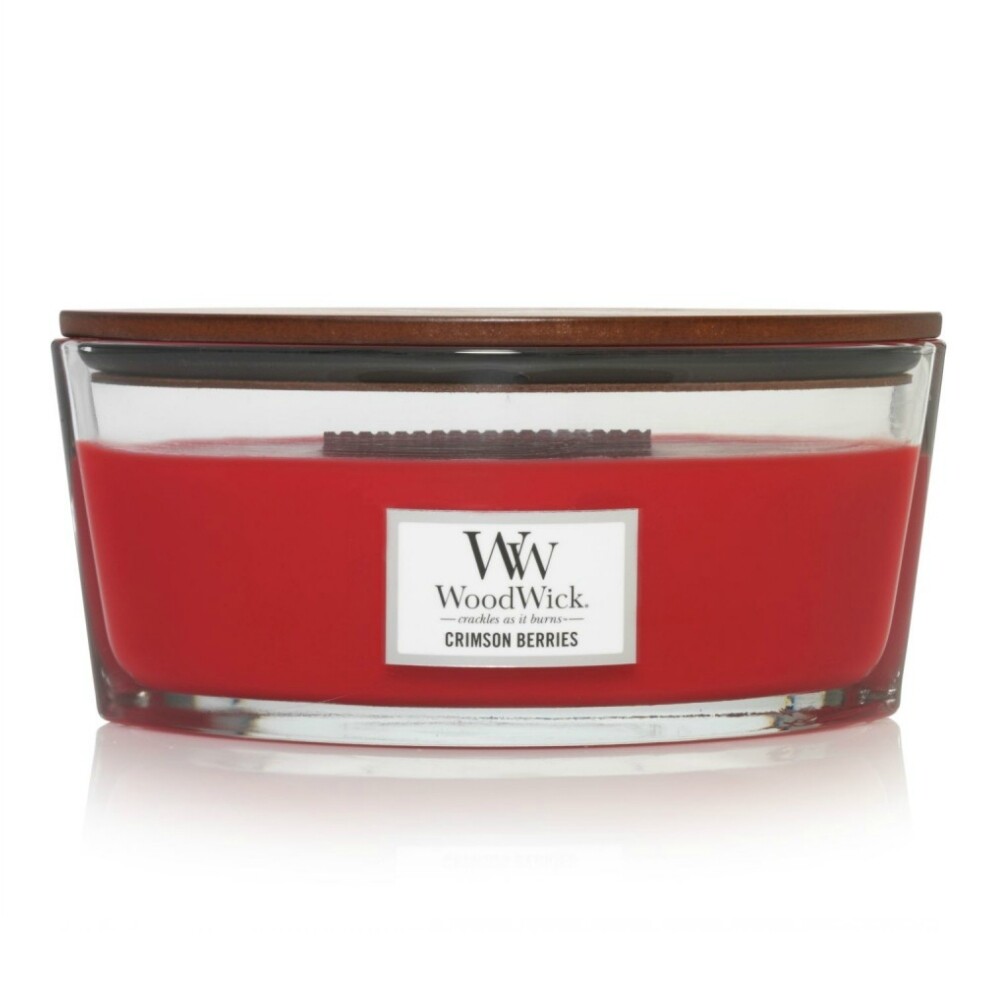 WoodWick / Yankee Candle Candela Profumata Ellipse Fragranza Crimson Berries Con Stoppino Legno