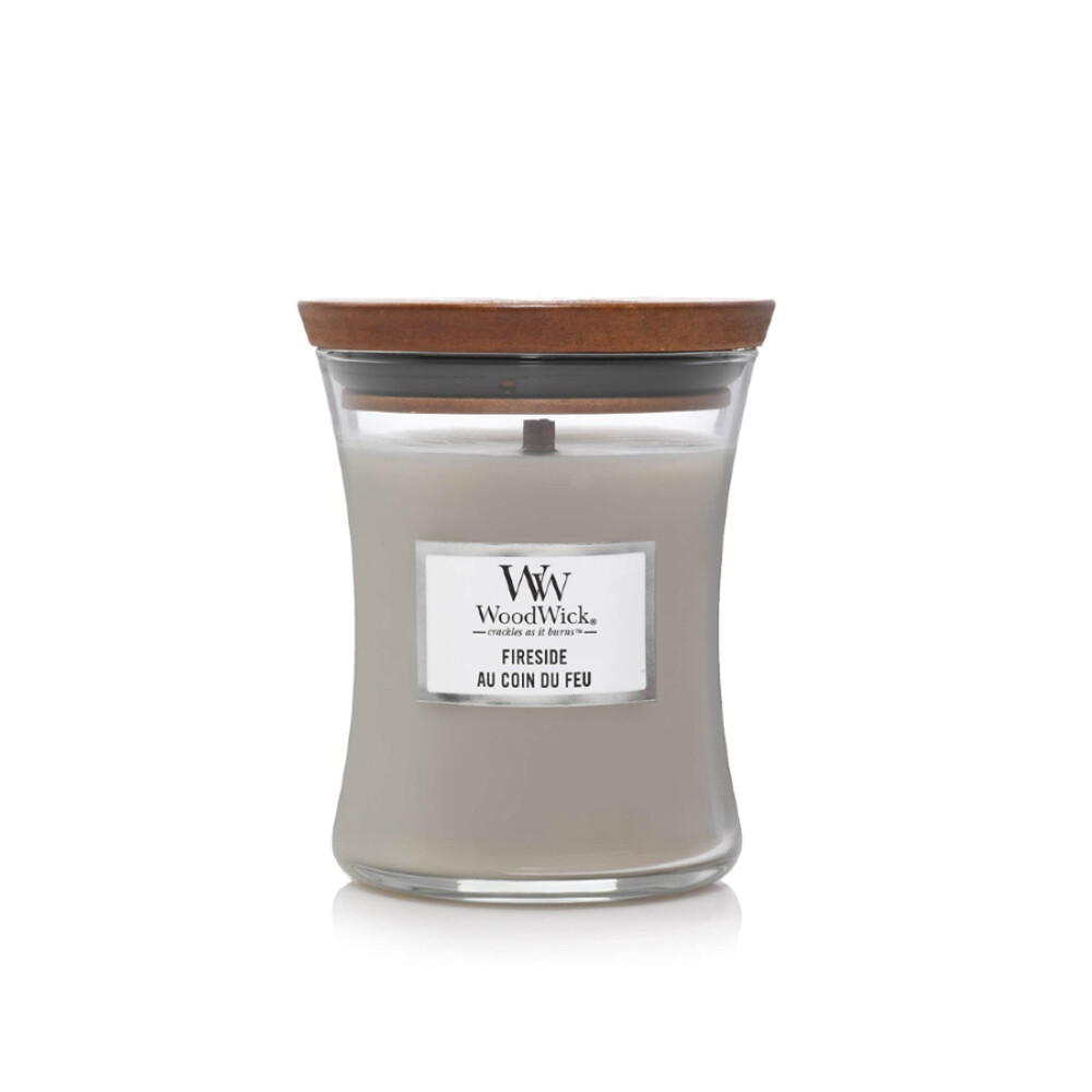 WoodWick / Yankee Candle Candela Profumata Piccola 85 gr Fragranza Fireside Con Stoppino Legno