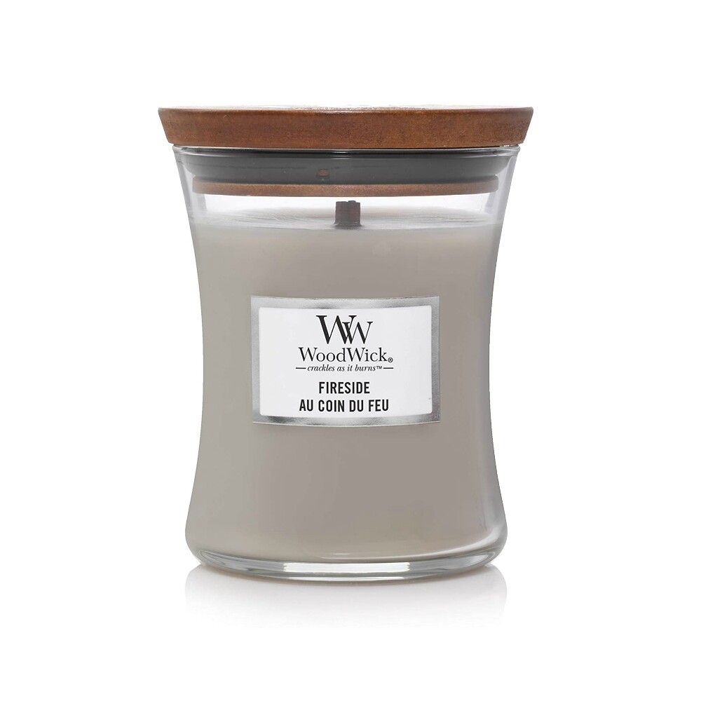 WoodWick / Yankee Candle Candela Profumata Media Fragranza Fireside Con Stoppino Legno