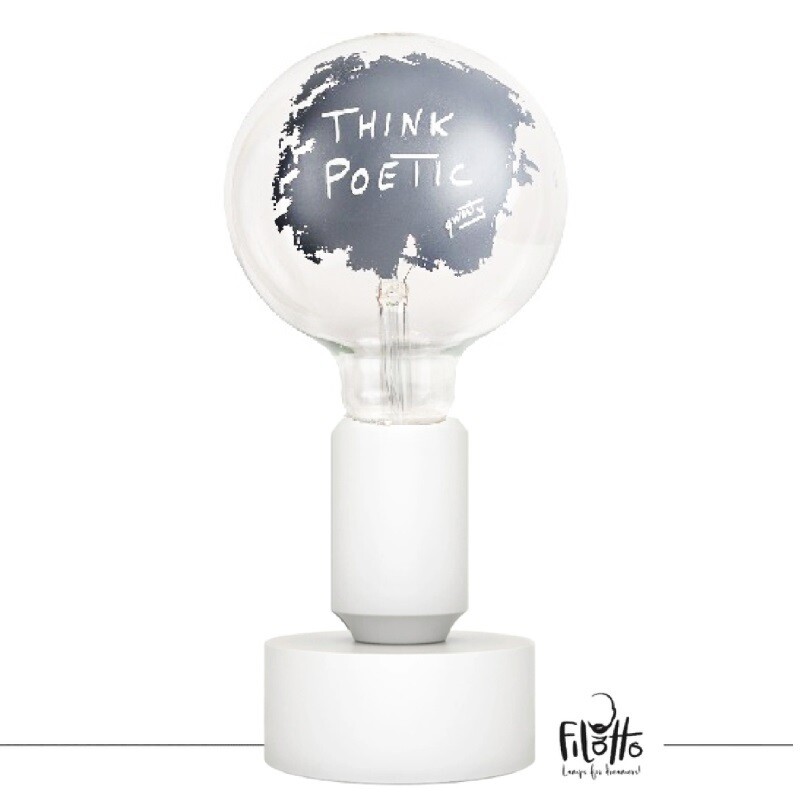 Lampada da Tavolo Minimal Tavolotto Bianco con Lampadina Led Think Poetic , design Filotto