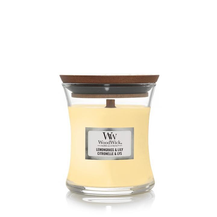 WoodWick / Yankee Candle Candela Profumata Media Fragranza Lemongrass and lily Con Stoppino Legno