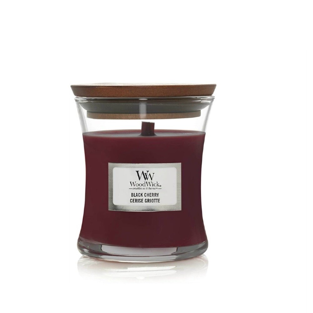WoodWick / Yankee Candle Candela Profumata Piccola 85 gr Fragranza Black Cherry Con Stoppino Legno