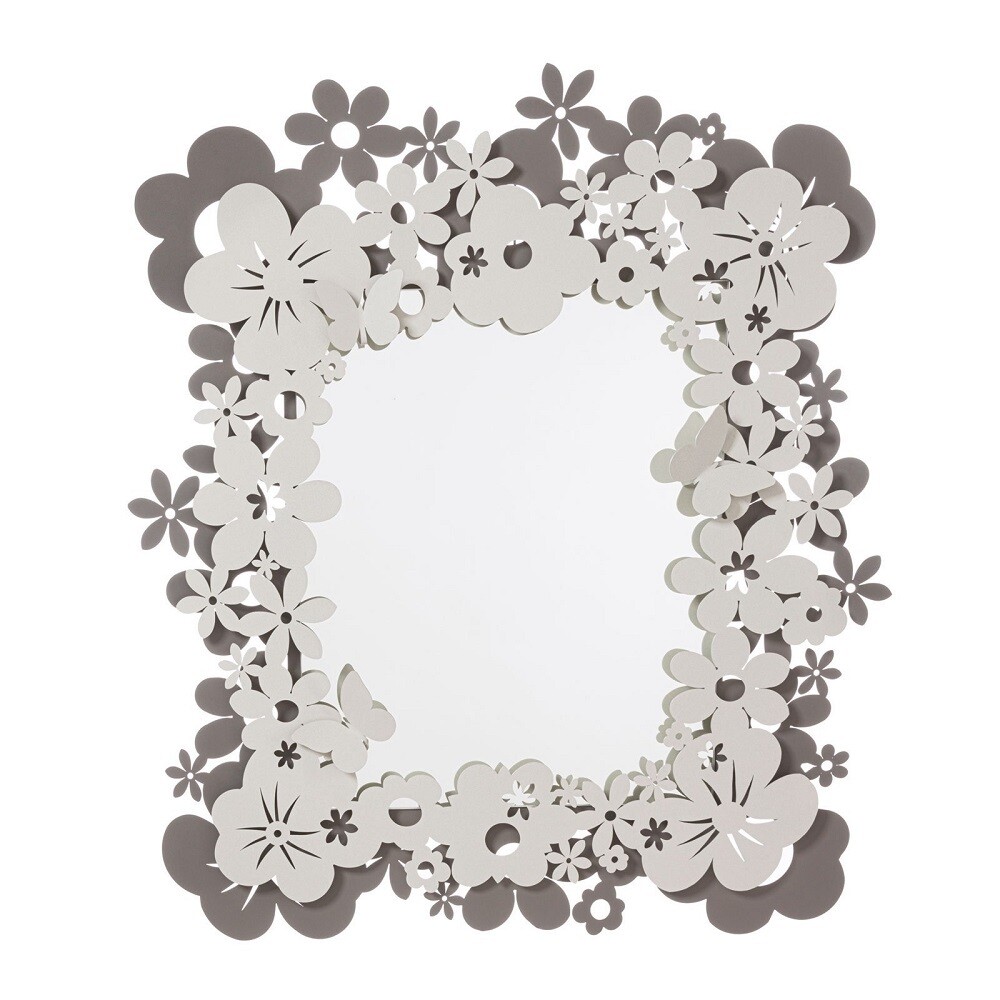Specchio da parete con fiori e farfalline Daisy in Ferro, Arti e Mestieri
