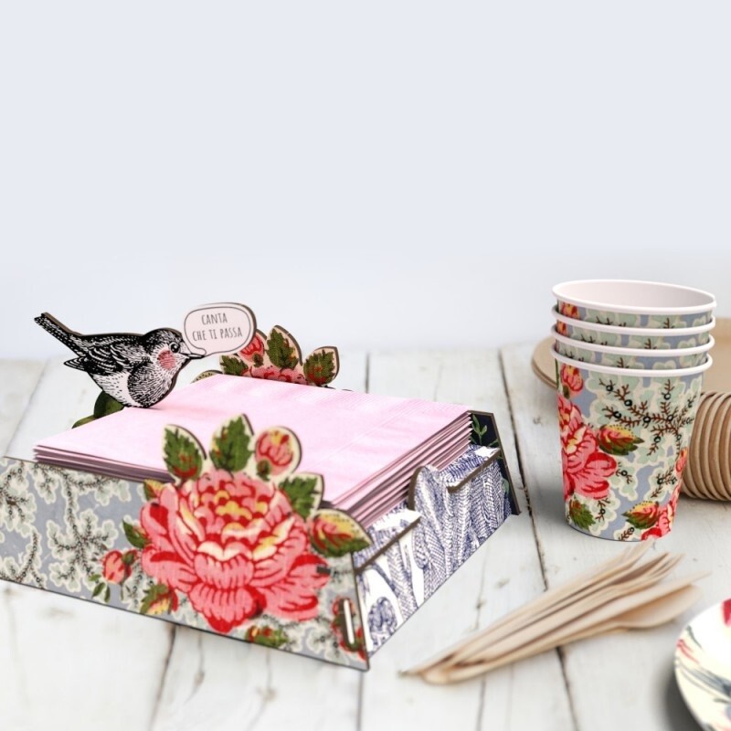 Porta Tovaglioli Ecologico Joyful Day con Rose ed Uccellino design Miho