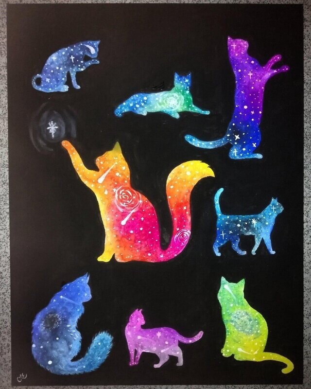 'Galaxy Cats' Colour Print