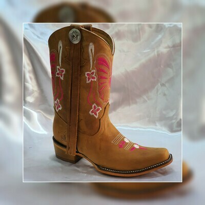 Bota Romeo bordado de flores tipo rodeo color miel