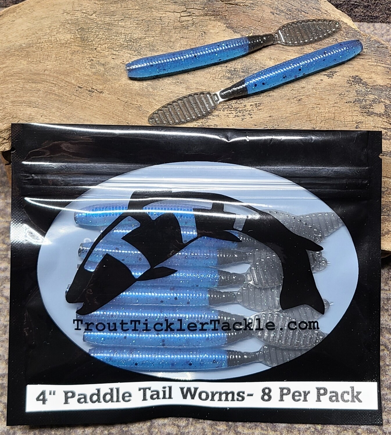 4&quot; Paddle Tail Worm- Black and Blue(core shot, floating)