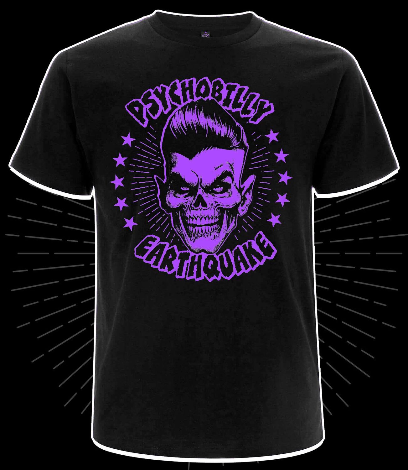 T-SHIRT - Psychobilly Earthquake Halloween  Edition -  PURPLE PRINT - MEN SIZE "L"