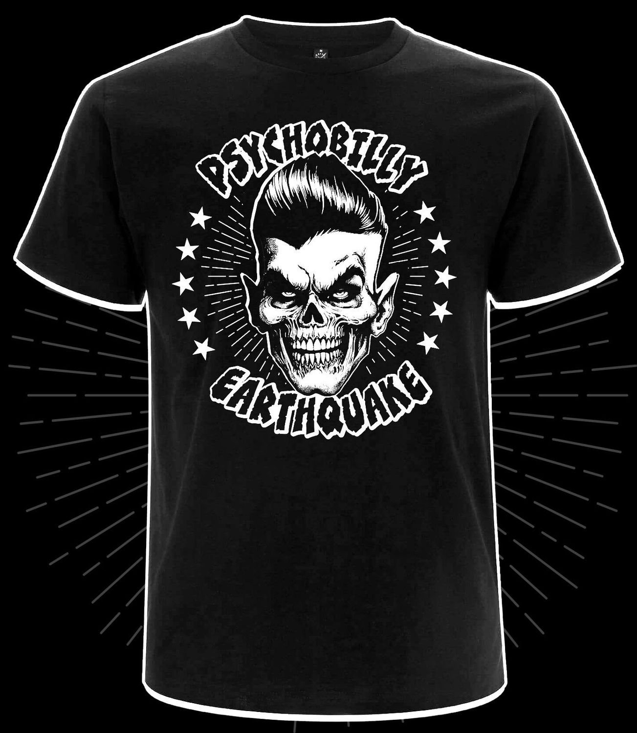 T-SHIRT - Psychobilly Earthquake Halloween  Edition -  WHITE PRINT - MEN SIZE "L"