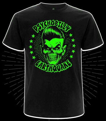T-SHIRT - Psychobilly Earthquake Halloween  Edition -  GREEN PRINT - MEN SIZE &quot;L&quot;