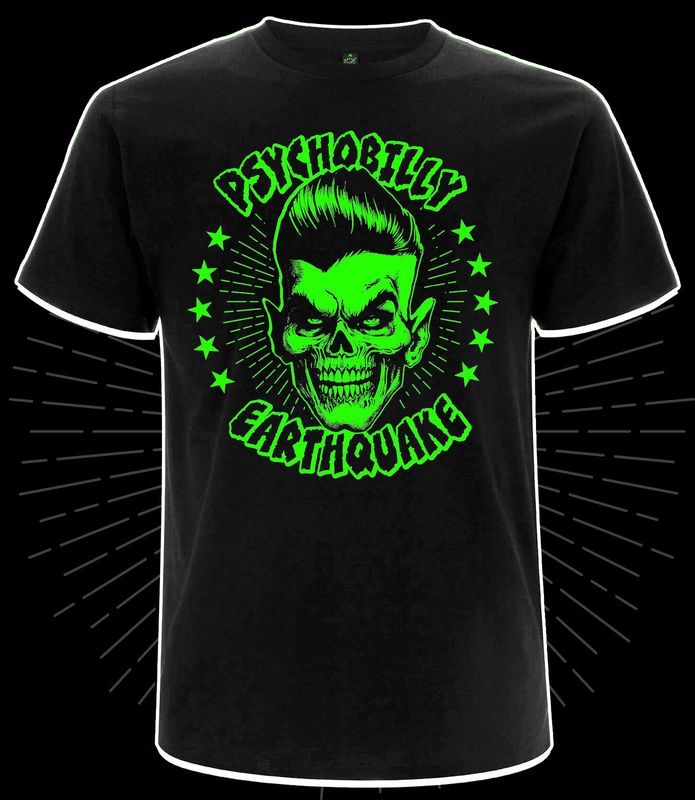T-SHIRT - Psychobilly Earthquake Halloween  Edition -  GREEN PRINT - MEN SIZE "L"