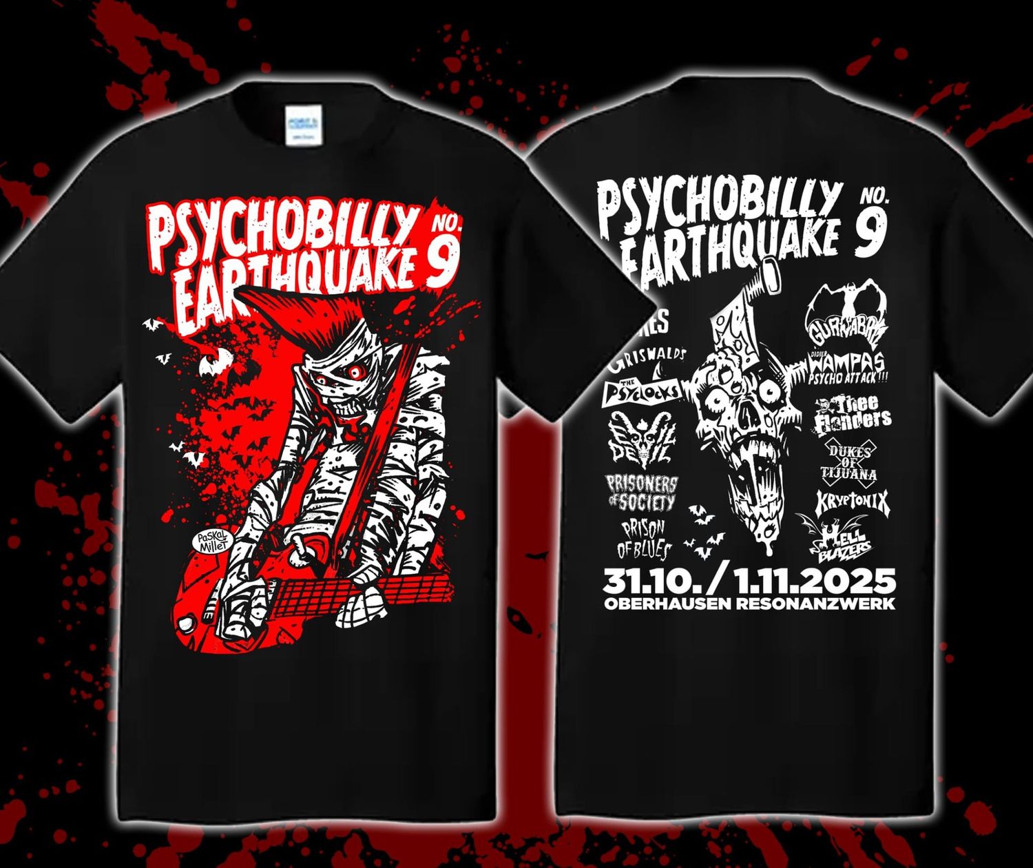 PRE-ORDER : T-SHIRT - Psychobilly Earthquake Festival Edition - RED PRINT - delivery from 31.10.25