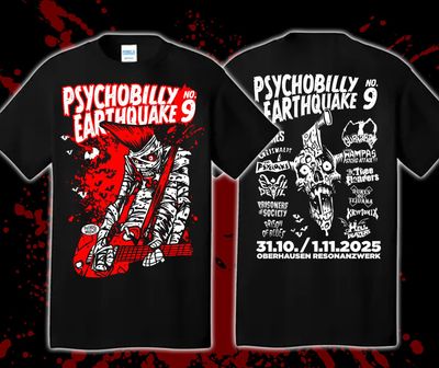PRE-ORDER : T-SHIRT - Psychobilly Earthquake Festival Edition - RED PRINT - delivery from 31.10.25