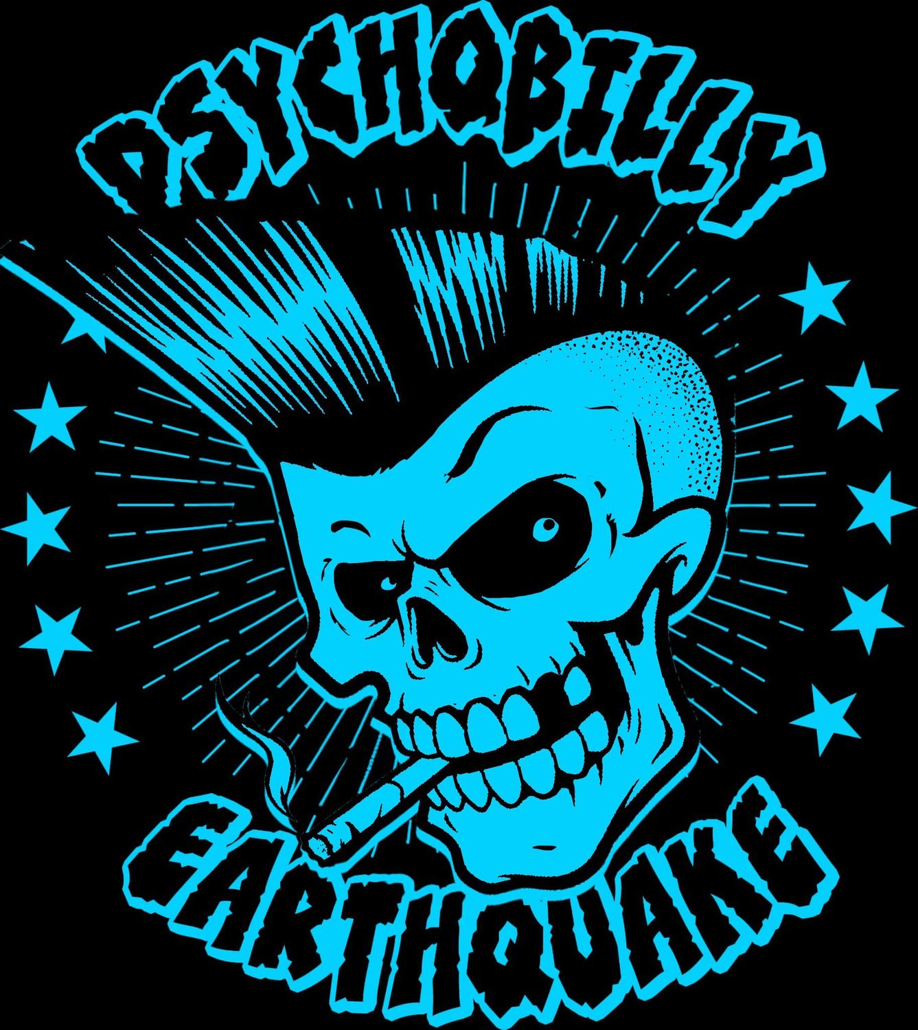 T-SHIRT - Psychobilly Earthquake Skeleton Cigarette - BLUE PRINT - MEN SIZE &quot;S&quot;