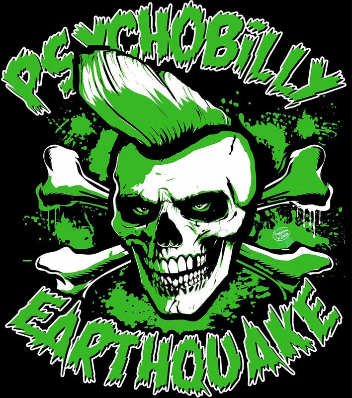 T-SHIRT - Psychobilly Earthquake Skeleton - GREEN PRINT - GIRLIE SIZE &quot;XL&quot;