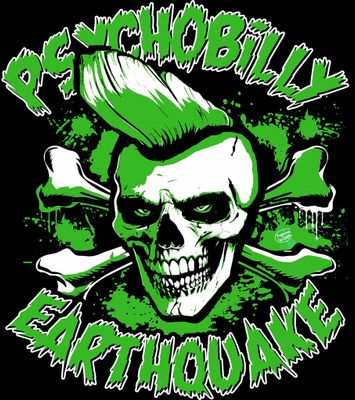 T-SHIRT - Psychobilly Earthquake Skeleton - GREEN PRINT - MEN SIZE &quot;XL&quot;