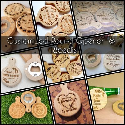 Wooden Magnet, Openers and pens with your personal customizations.