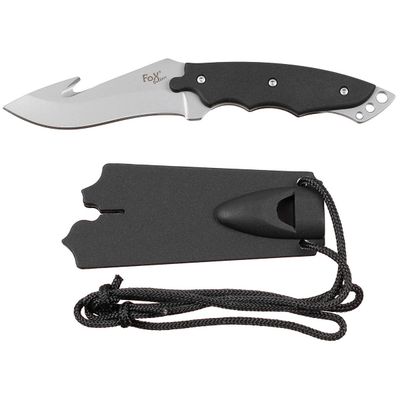 Coltello, lama curva, manico in plastica, fodero
