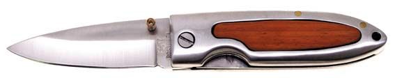 Coltello pieghevole,  color argento, intarsio in legno