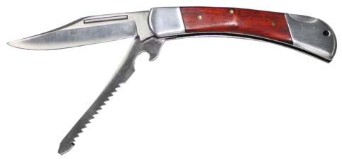 Coltello pieghevole, &quot;Hunter&quot;, manico in metallo con intarsio in legno