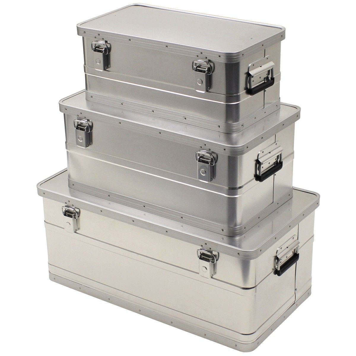 Casse da trasporto, alluminio, set da 3, 34 l, 55 l, 100 l