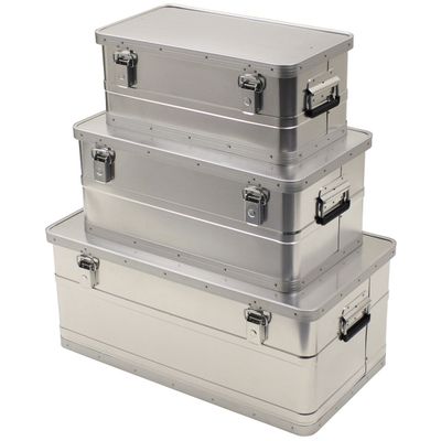 Casse da trasporto, alluminio, set da 3, 34 l, 55 l, 100 l
