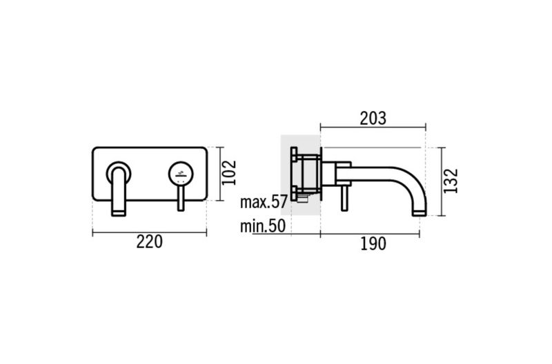 Tube, concealed horizontal basin mixer