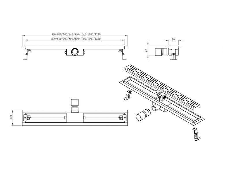 3rd generation shower channel with flange and grid 60x7 cm stainless steel