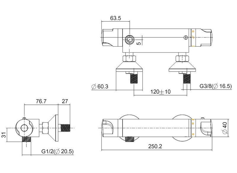 Thermostatic shower mixer 12cm