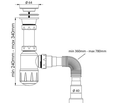 Bottle trap for washbasin flex