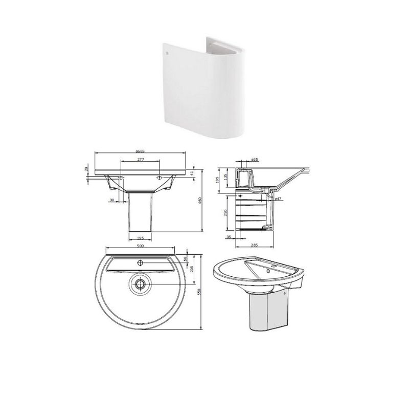 Reflex, half pedestal for sink