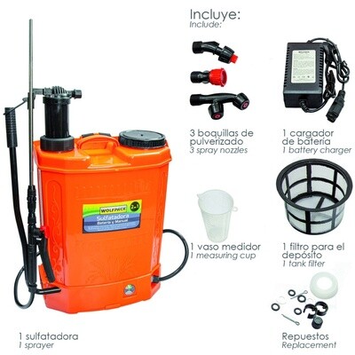 Sulfatadora Electrica A Bateria Doble Uso Bateria o Manual, Bateria Recargable 12 V / 8 Amperios