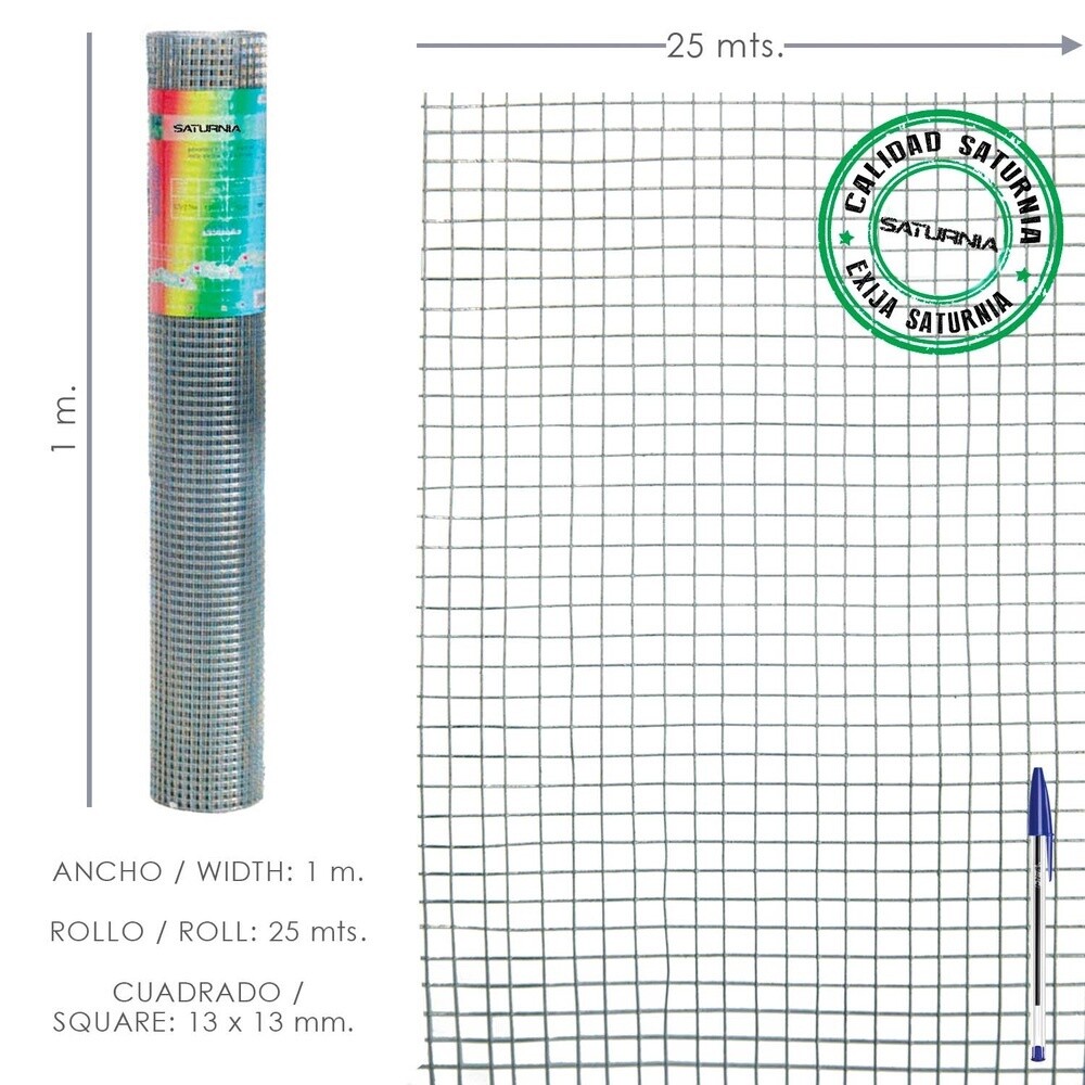 MALLA ELECTROSOLDADA GALVANIZADA 13X13 1M  25M