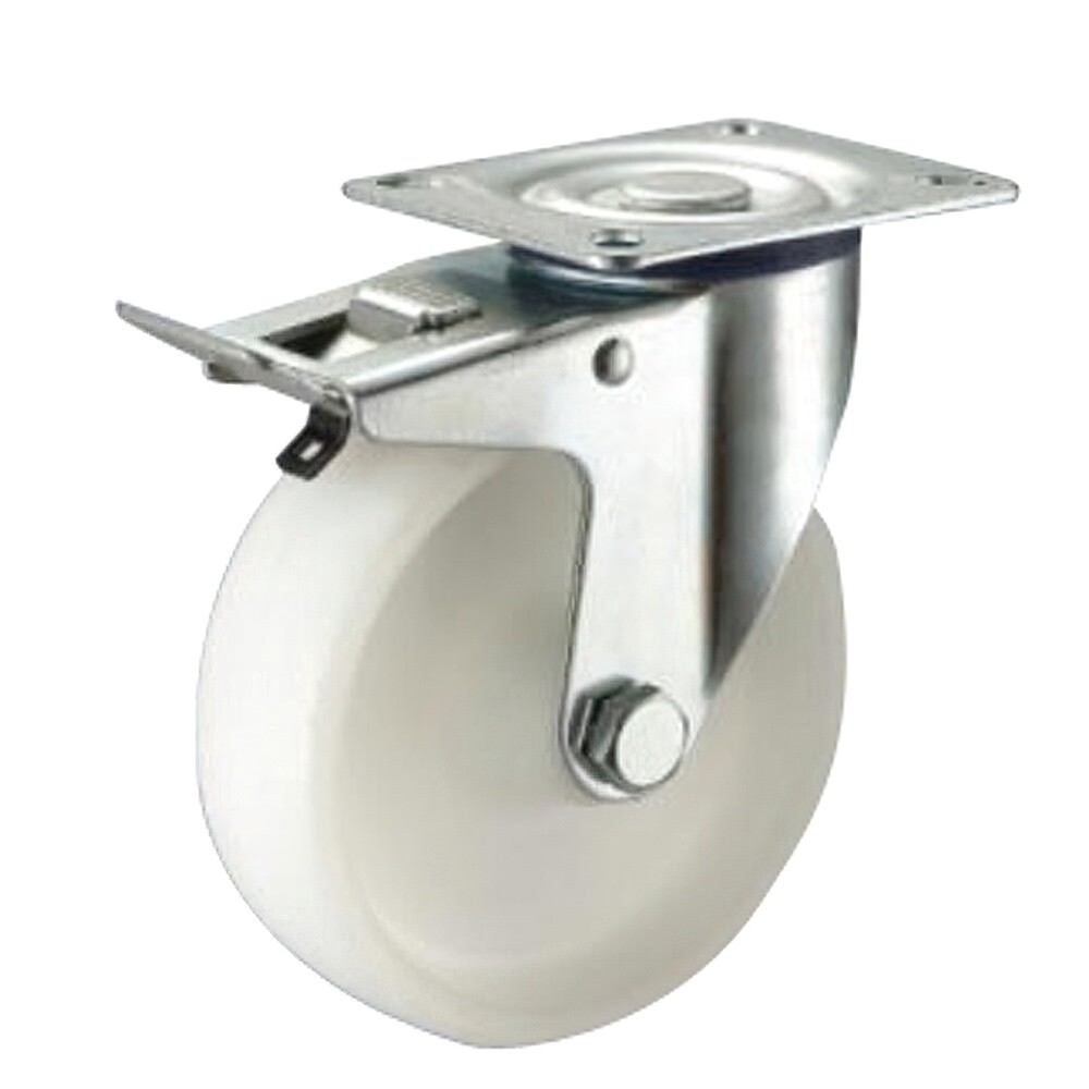 RUEDA INDUSTRIAL NYLON PLACA CON FRENO 80MM
