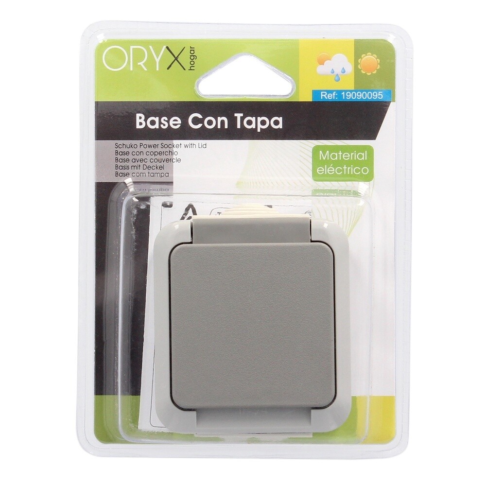 BASE EXTERIOR ENCHUFE ORYX CON TAPA GRIS