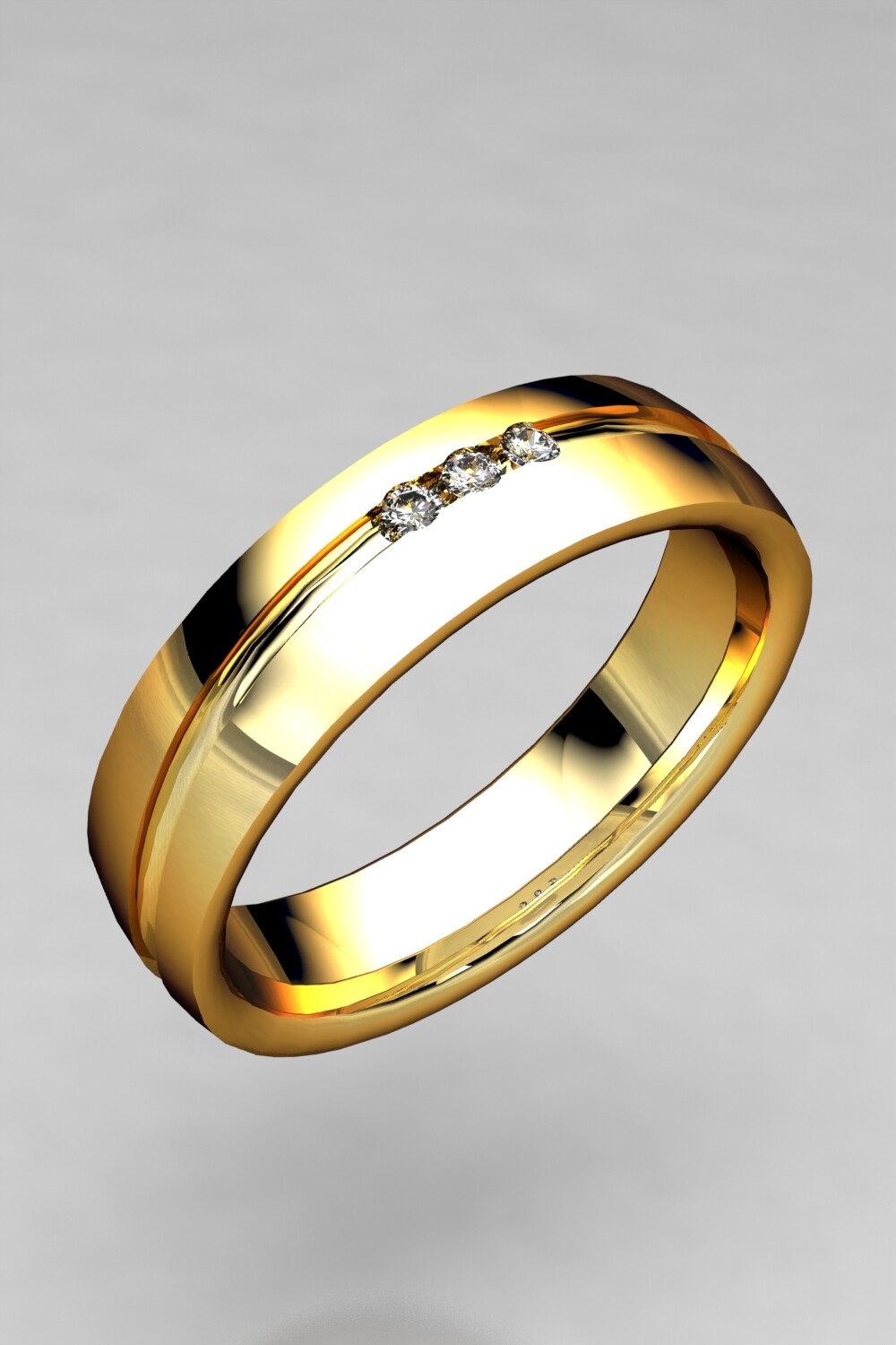 Alianza oro amarillo, blanco o rosa de 18kt con 3 diamantes naturales