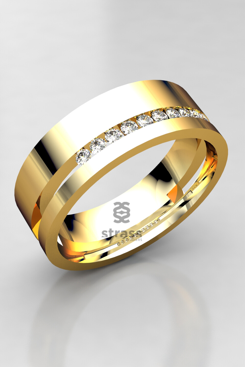 Alianza oro amarillo, blanco o rosa de 18kt con 10 diamantes naturales