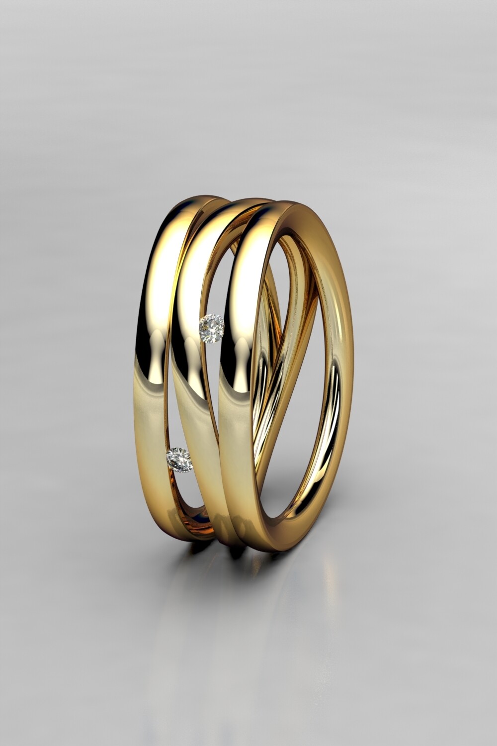 Alianza oro amarillo, blanco o rosa de 18kt 3 barras con 2 diamantes naturales