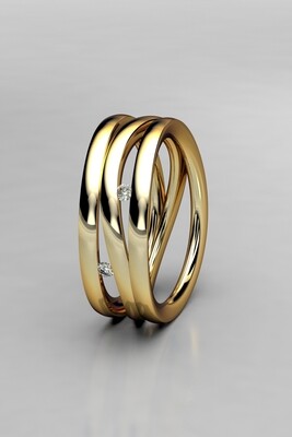 Alianza oro amarillo, blanco o rosa de 18kt 3 barras con 2 diamantes naturales